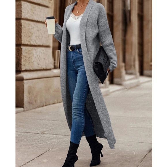 Cozy Solid Knit Open Front Long Oversized Cardigan - Picture 1 of 11